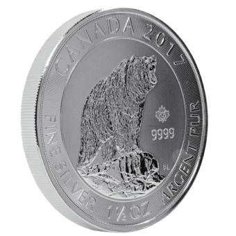 Silver Canadian Grizzly Bear 1-1/2 oz. 2017 Gem/BU